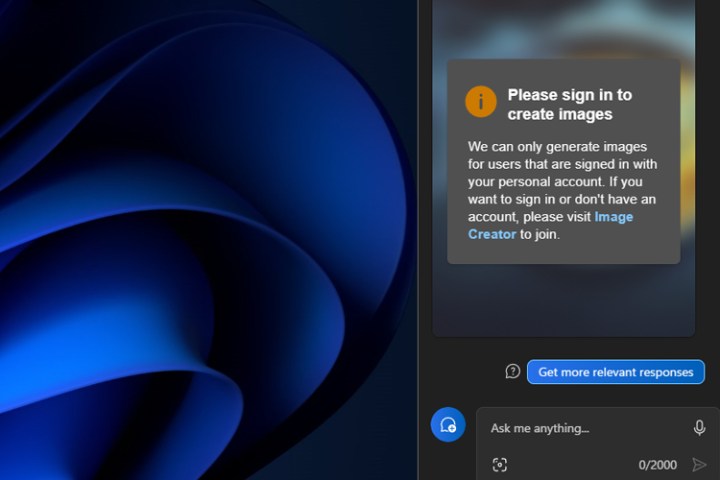 Microsoft Copilot se niega a crear una imagen sin iniciar sesión.