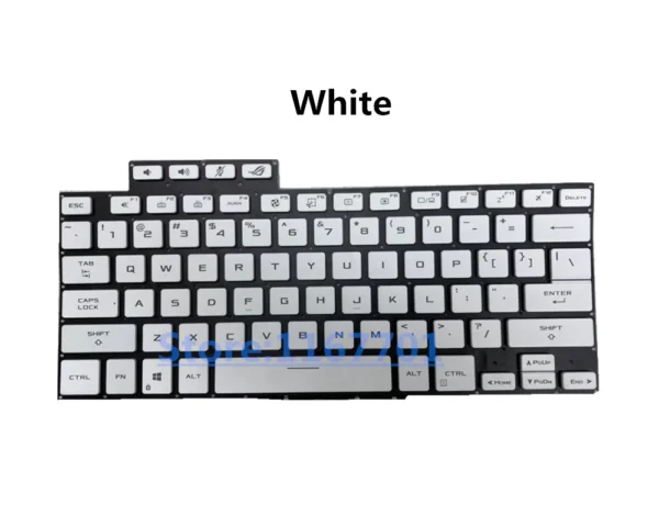 Weiße Tastatur mit englischen Tasten.