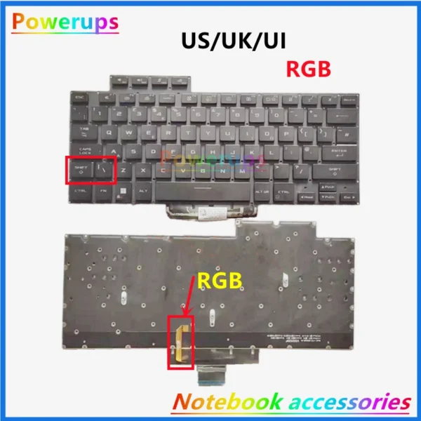 RGB 백라이트가 장착된 노트북 키보드입니다.