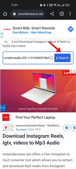 Link audio di Instagram Reel