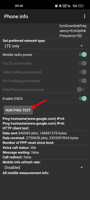 Execute o teste de ping