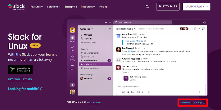 Linux'a Slack Nasıl Kurulur 💻 Üretken Ekipler İçin Adım Adım 17 Slack'te DEB indirme konumunun görüntüsü
