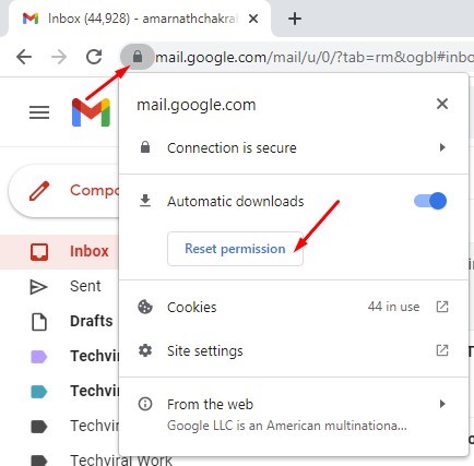 إعادة تعيين أذونات Gmail