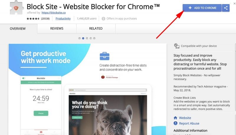 instala la extensión Block Site de Google Chrome