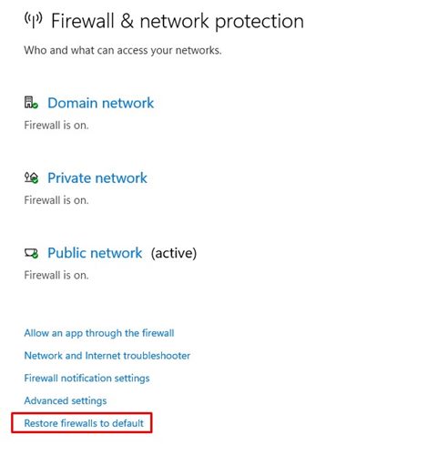 Mengembalikan firewall ke nilai default