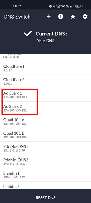 3. Ahora podrá ver todos los ajustes preestablecidos de DN