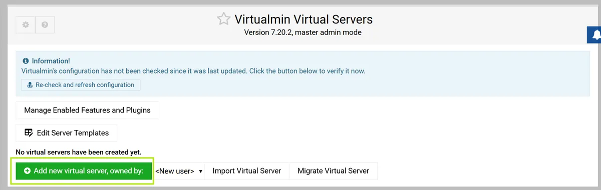 8. Haz clic en Agregar nuevo servidor virtual