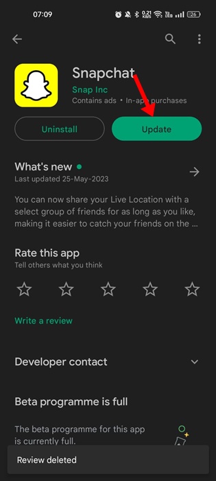 Perbarui aplikasi Snapchat Anda