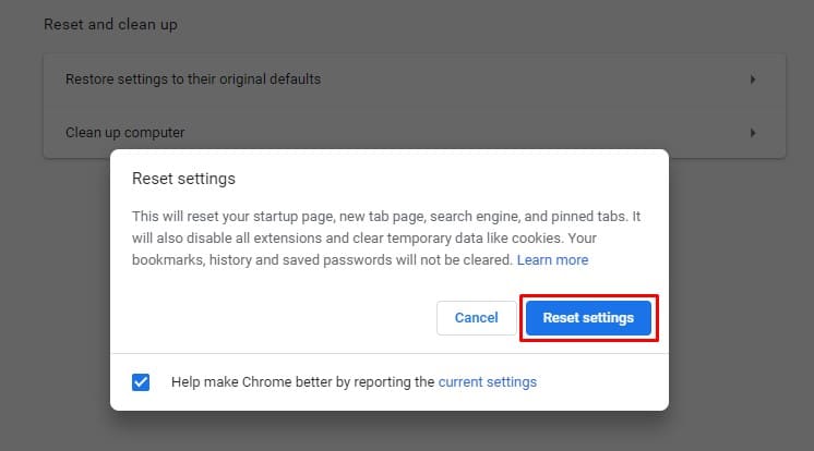 Setel ulang Chrome ke pengaturan default