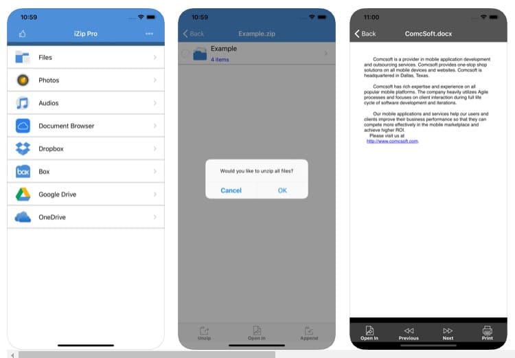 iZip – เครื่องมือแยกไฟล์ Zip และ Unrar