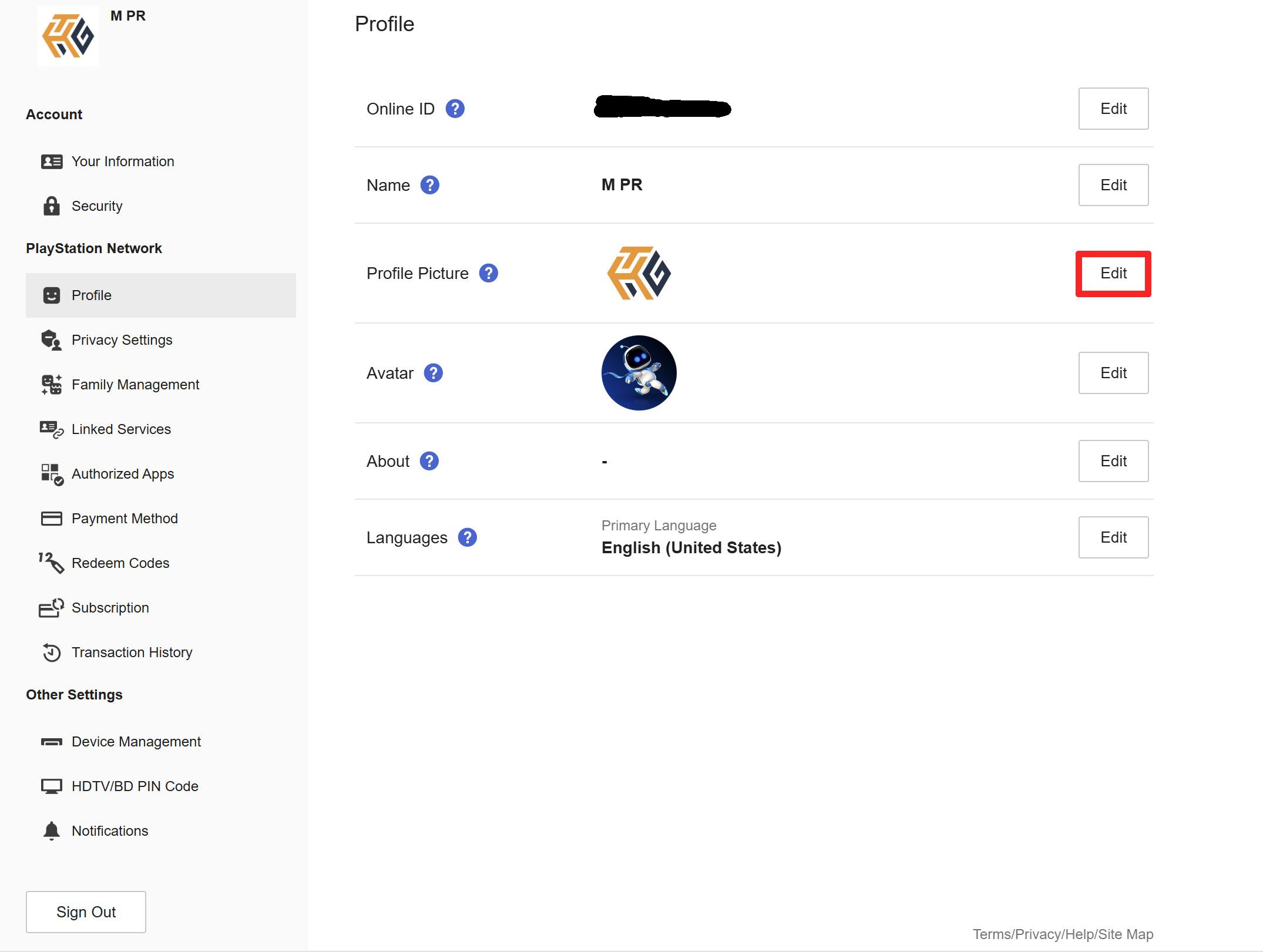 Immagine del profilo personalizzata 🔥: dai subito uno stile unico al tuo PSN! ⚡ 13 Uno screenshot del sito web di PlayStation con il pulsante per modificare l'immagine del profilo evidenziato in rosso.