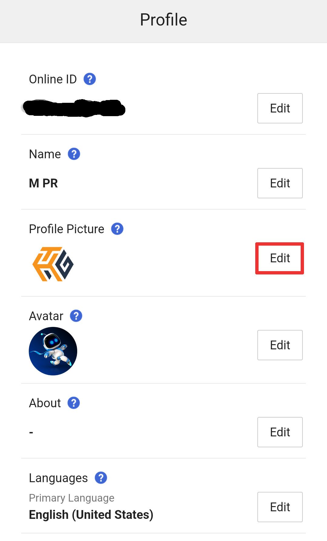 Immagine del profilo personalizzata 🔥: dai subito un aspetto unico al tuo PSN! ⚡ 15 Uno screenshot dell'app PlayStation, con il pulsante per modificare l'immagine del profilo evidenziato in rosso.