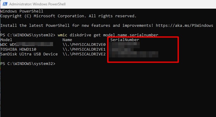 Auflisten von Datenträgerseriennummern in PowerShell