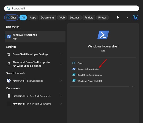 Führen Sie PowerShell unter Windows als Administrator aus.