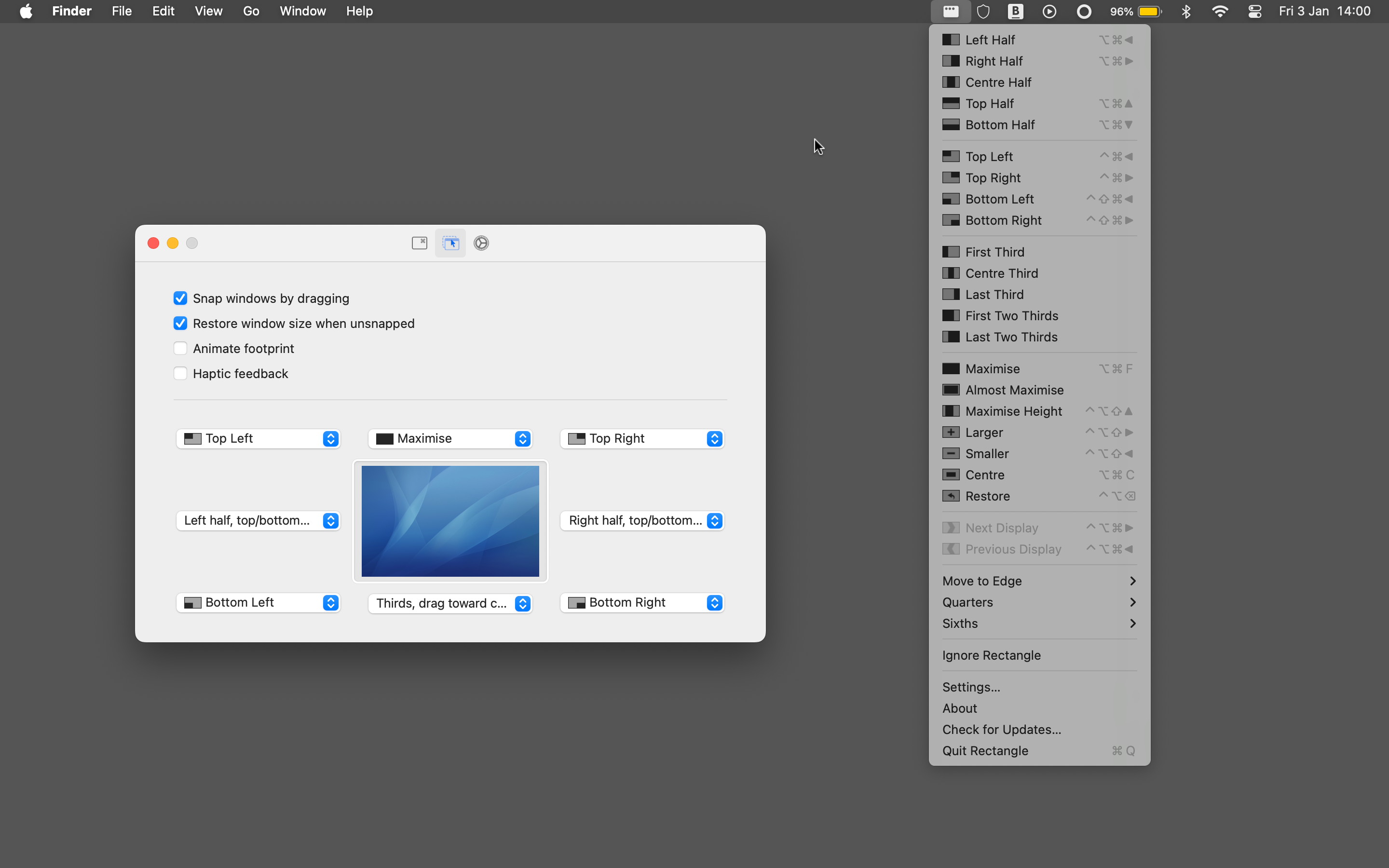 Gestion des fenêtres sur Mac : Oubliez les limitations d'Apple avec ces 5 applications ! 🚀🔥 9 Paramètres et options de l'application Rectangle.
