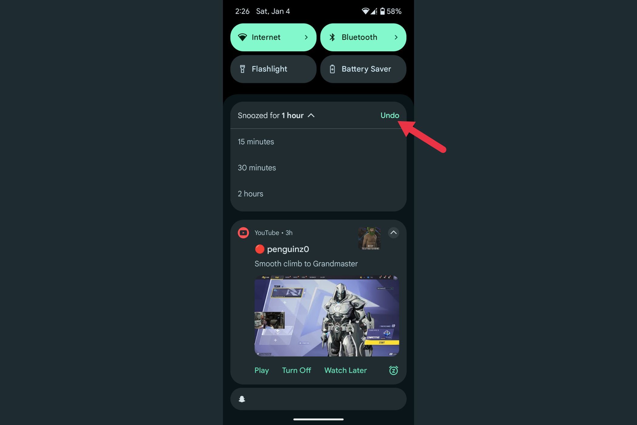 Функции уведомлений Android, о которых вы не знали, и которые сделают вас более продуктивными 🔥📱 18 Стрелка, указывающая на кнопку «Отменить»
