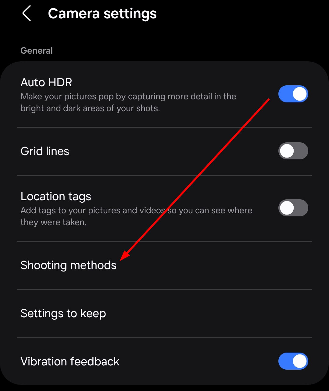 Perfect Selfies on Samsung: Discover How Without Touching Your Phone 📱✨ 9 The 'Shooting Methods' option in Samsung's camera settings.