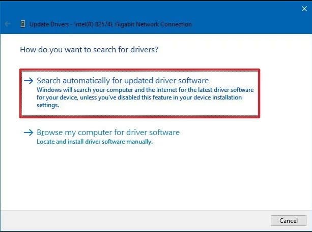 Cerca automaticamente il software del driver aggiornato