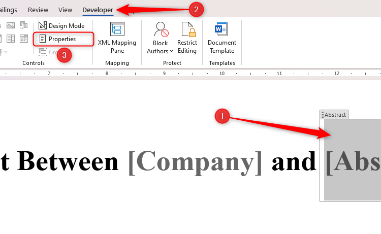 How to Repeat and Update Fields in Word and Save Hours ⏳🔥 17 The Summary field is selected in a Word document, and the Properties icon on the Developer tab is highlighted.