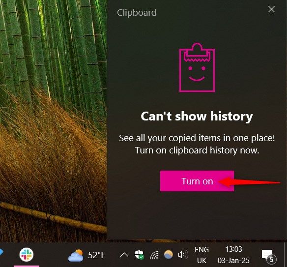 Produtividade Remota: Ferramentas Secretas do Windows que Você Deveria Usar 🔥🛠️ 8 Seta apontando para ativar o Histórico da Área de Transferência no Windows.