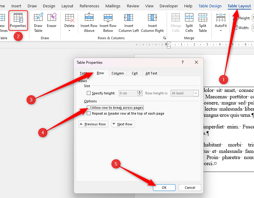 Word の列: 書式を崩さずにテキストを分割します。 🔥📊 26 Microsoft Word の表プロパティ ダイアログ ボックスでページ間の行区切りを防止するオプション。