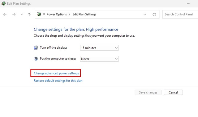 Cambiar configuración avanzada de energía