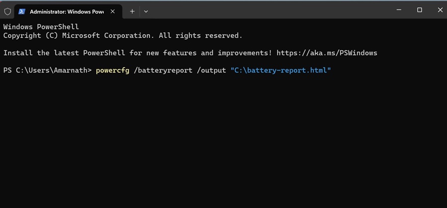 powercfg /batteryreport /output "C:\battery-report.html"
