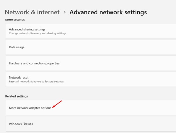 Mais opções de adaptador de rede