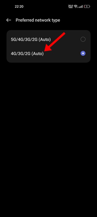 4G/3G/2G (Automatique)