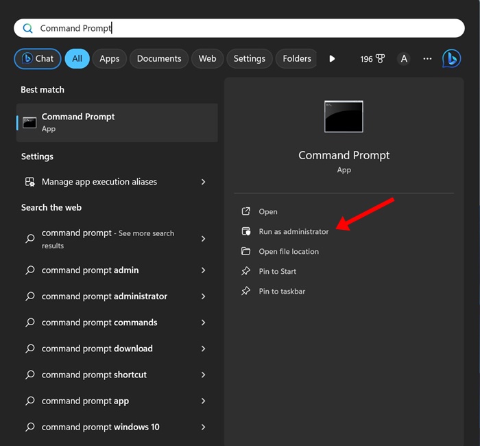 เรียกใช้ Command Prompt ในฐานะผู้ดูแลระบบ