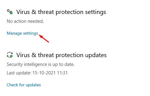 Virus and Threat Protection Settings