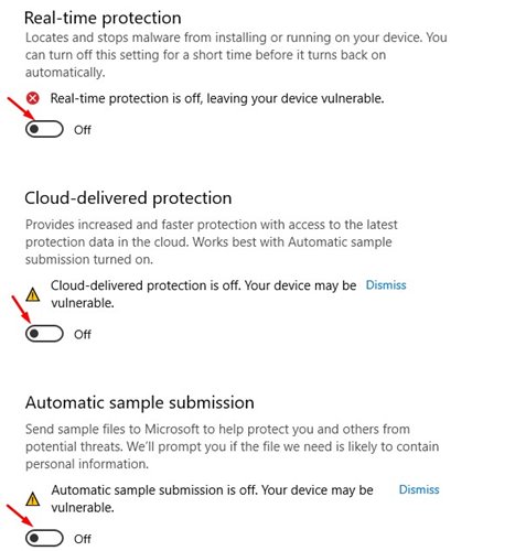 disable Real-Time Protection