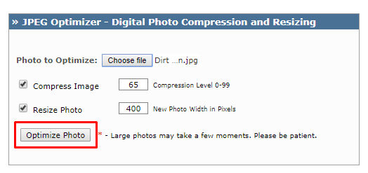 Fare clic su "Ottimizza foto" per avviare il compressore del file