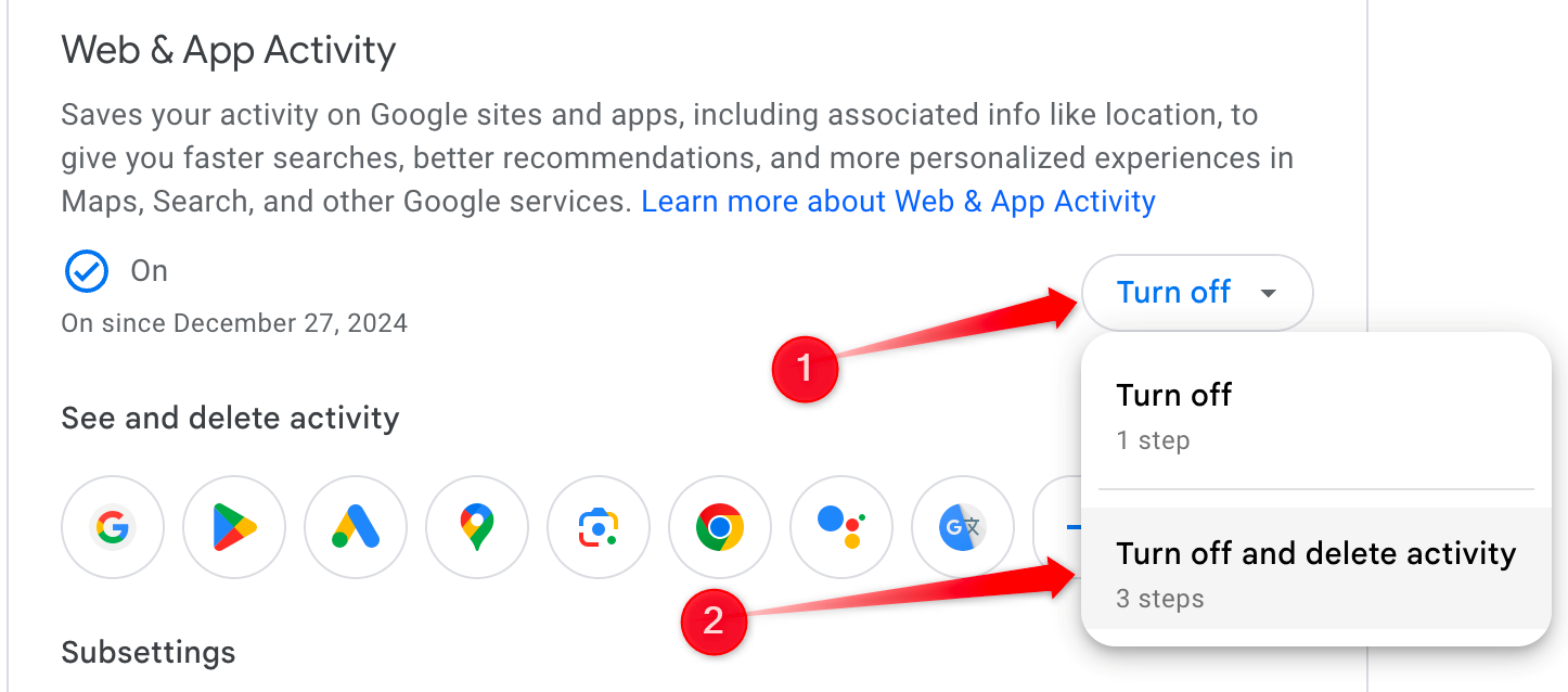 Setelan Google 🛠️ Lindungi privasi Anda dengan 8 langkah ini 11 Menonaktifkan dan menghapus aktivitas web dan aplikasi di akun Google Anda.