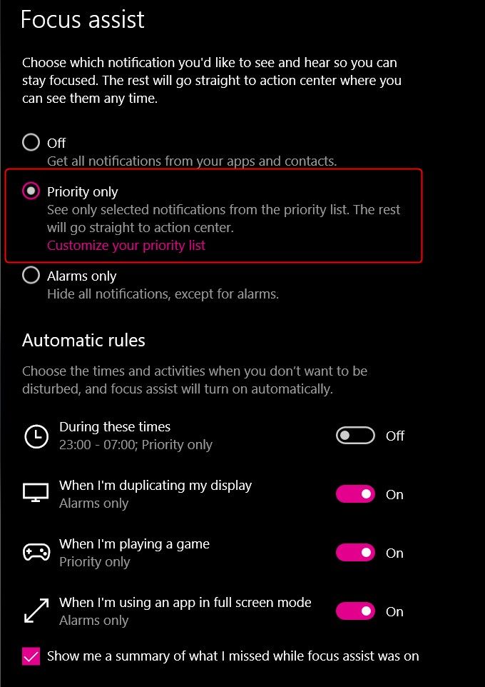 Produtividade Remota: Ferramentas Secretas do Windows que Você Deveria Usar 🔥🛠️ 7 O Focus Assist está aberto no Windows e mostra opções para definir prioridades.