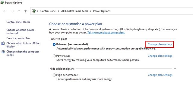 Cambiar configuración del plan