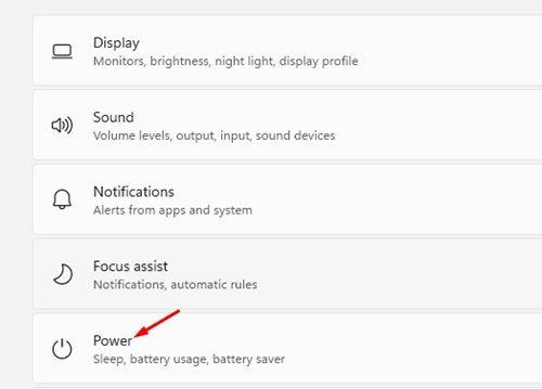 Power and battery settings