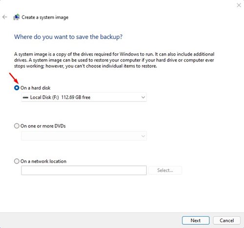 'हार्ड ड्राइव पर' विकल्प चुनें