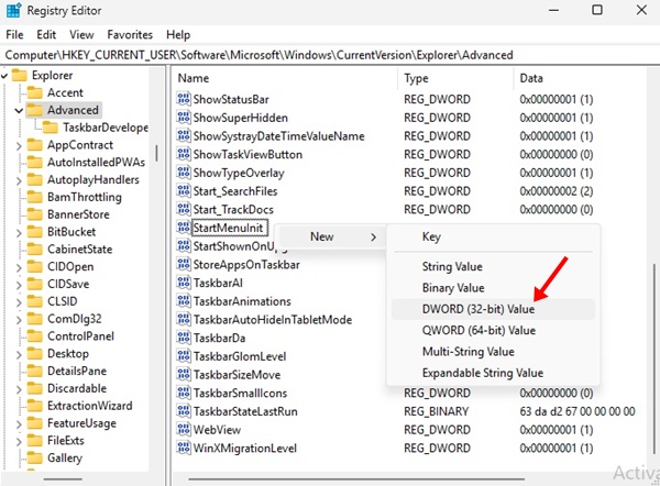Nuovo > DWORD (32 bit)