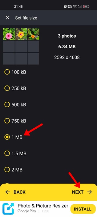 dimensione del file di output