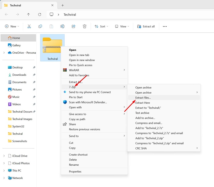 7-Zip > Извлечь