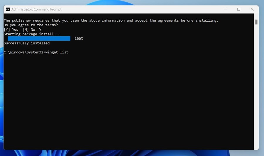 Wingetがプログラムをダウンロードしてインストールするまで待ちます