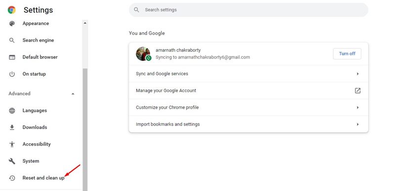 Click Reset and Clean