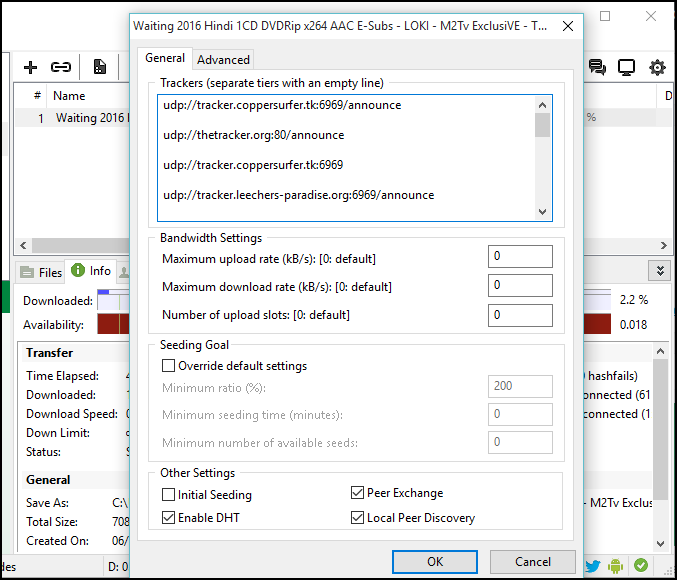 Añade los trackers de torrent