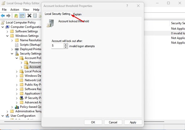 Configuración de seguridad local