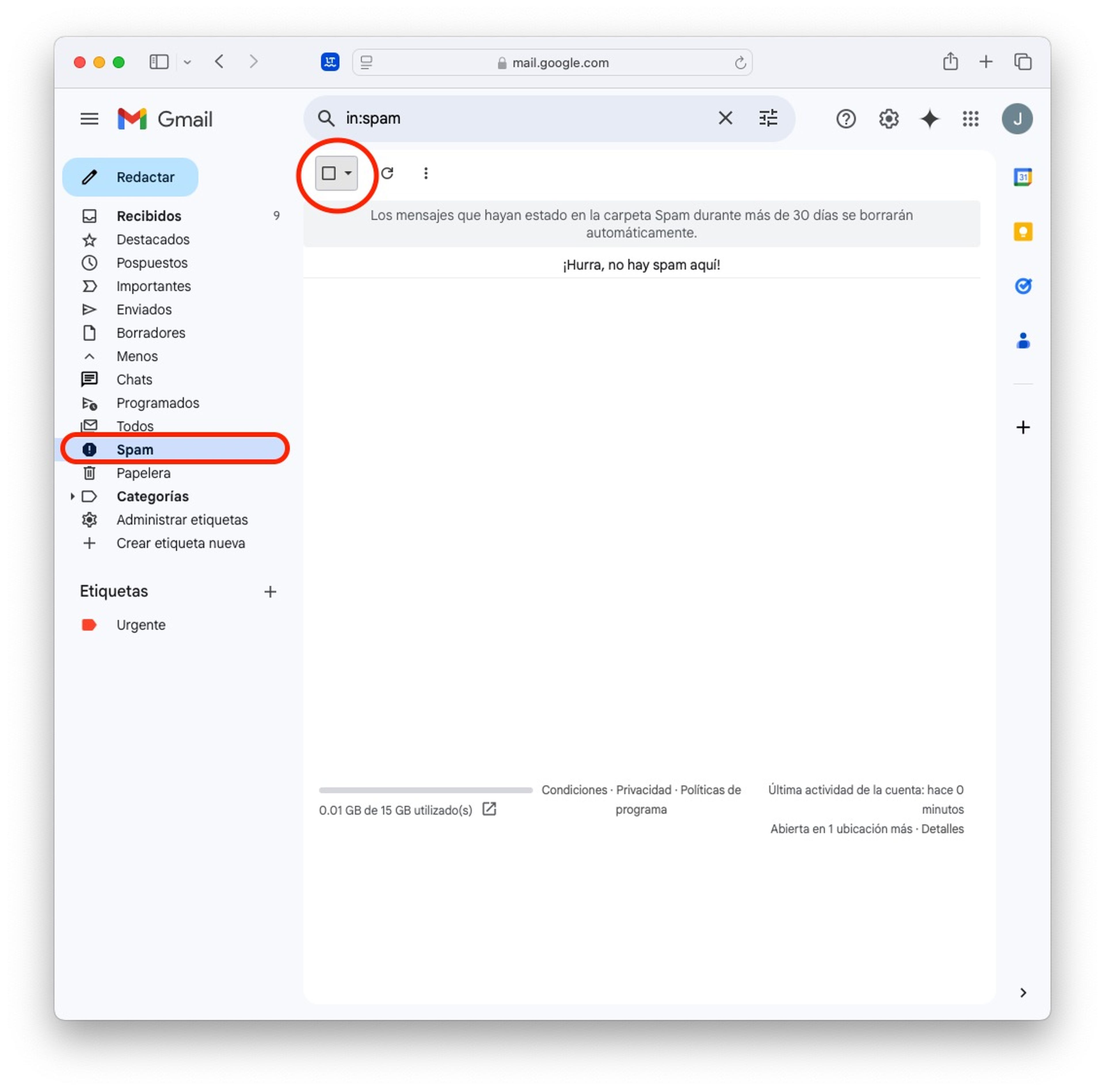 Almacenamiento Google: Cómo ganar GB sin borrar nada 📂✨ 12 Vacía la carpeta de spam y la papelera de Gmail