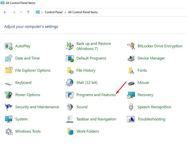 Programs and features