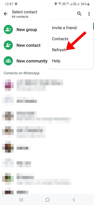 Mettre à jour les contacts WhatsApp