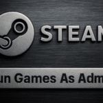 Uruchamianie gry Steam jako administrator: unikanie błędów ⚠️ Uruchamianie gier Steam jako administrator — poradnik dotyczący uruchamiania gier Steam jako administrator w systemie Windows, z logo Steam na metalicznym tle i tekstem „Uruchamianie gier jako administrator”.