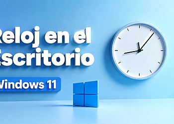 Reloj persistente Windows 11: Opciones, Límites Y Decisiones Reales 1 Постоянные часы в Windows 11: параметры отображения постоянных часов, ограничения и практические решения, синий фон, значок Windows и минималистичные аналоговые часы.